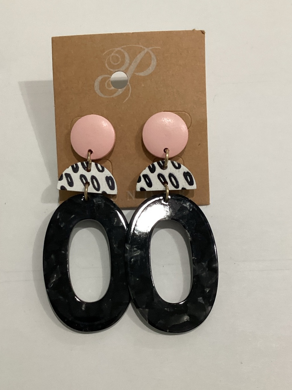 Plunder Pink, Black & White Statement Drop Earrings